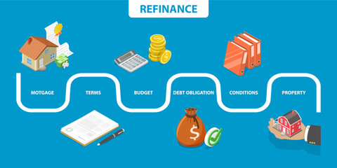 3D Isometric Flat Vector Illustration of Refinance, Financial for Homeowners