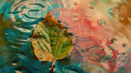 Dry leaf immersed in colored water