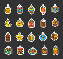 Lanterns for St. Martins Day. Sticker Bookmark. Light festival in Germany. Hand style. Vector drawing. Collection of design elements.