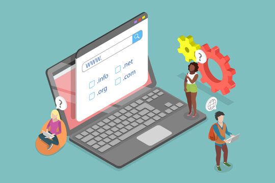 3D Isometric Flat Vector Illustration of Domain Registration, Online hosting service