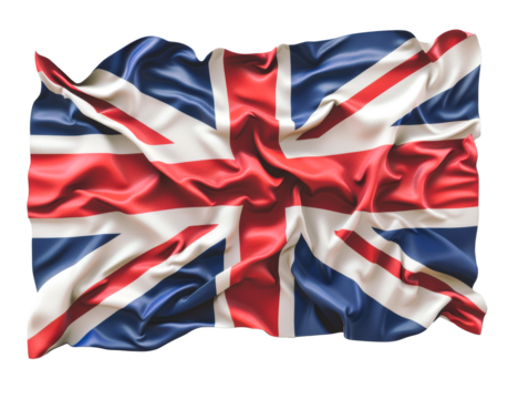 The Union Jack flag waving on a white background, representing the United Kingdom and British heritage.
