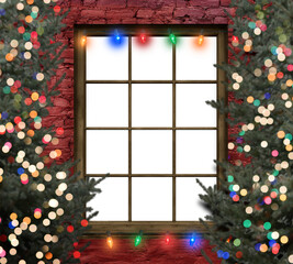 Christmas Window Digital Backdrop with Lights Isolated