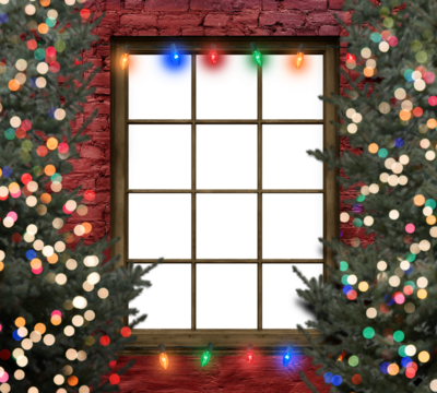 Christmas Window Digital Backdrop with Lights Isolated