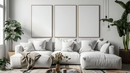 Canvas mockup in Scandinavian living room interior