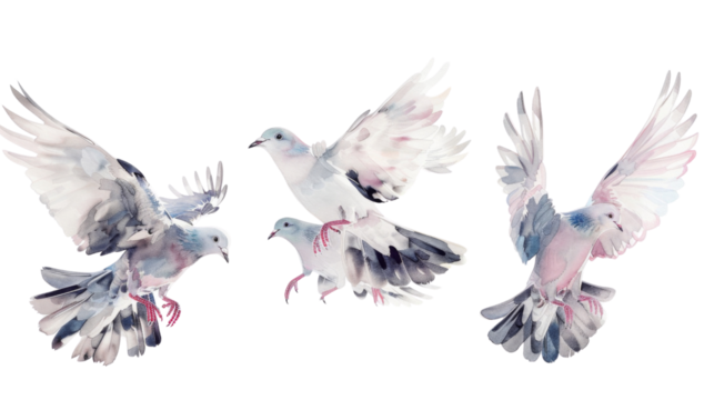 Birds pigeon formation of pigeons many transparent background