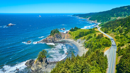 Aerial View of Pacific Coast Highway and Rugged Cliffs