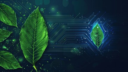 Fototapeta premium Green Leaf on a Circuit Board