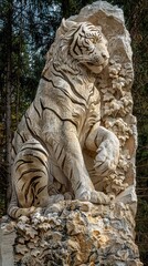 Beautiful tiger 3d relief wallpaper. Mural wallpaper. Wall art. AI generated illustration.