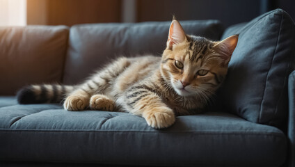 Cute cat on the sofa in the apartment