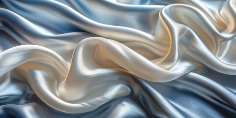 Obraz premium satin background White fabric Backdrop Pattern Abstract Texture Design Fashion Vintage Space Wave Color Luxury Wallpaper Beautiful Shape Curtain Textile 