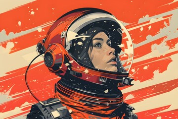 An illustration of a sci-fi cosmonaut in a retro style