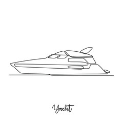 One continuous line drawing of yacht vector illustration. Sea transportation themes design concept with simple linear style. Sea transportation involves moving goods and people across bodies of water.