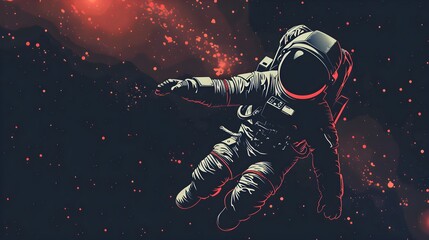 Fototapeta premium Abstract retro astronaut floating in zero gravity. simple Vector art