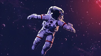 Fototapeta premium Abstract retro astronaut floating in zero gravity. simple Vector art