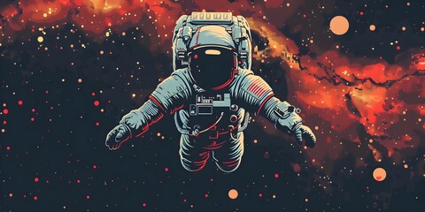 Abstract retro astronaut floating in zero gravity. simple Vector art
