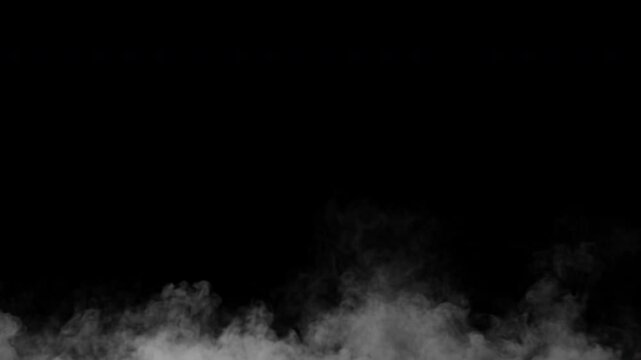 Turbulent cold steam or smoke. Swirly dust animation. Spooky mist background. Loop. Embedded alpha channel