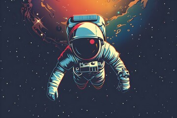 Abstract retro astronaut floating in zero gravity. simple Vector art