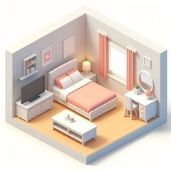 Isometric 3D Image of a Cute Colorful Kids Bedroom