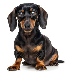 Png of sitting dachshund dog isolated on white background, studio photography, png
