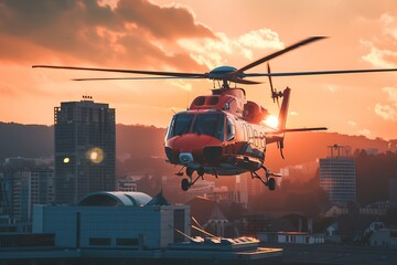 Helicopter air ambulance landing on a hospital rooftop comprehensive visual assessment of air ambulance services