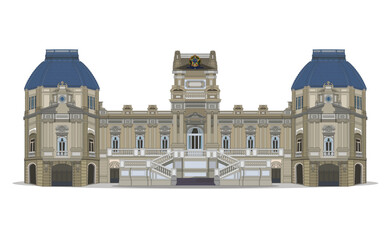 Fototapeta premium Vector of an architecture of a famous palace in the city of Rio de Janeiro, Brazil. Former home of the rulers of the Brazilian country, current location of the city government. Neoclassical style.