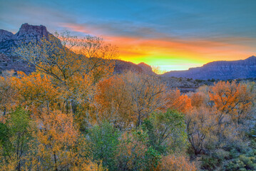 Zion National Park at sunset in late autumn