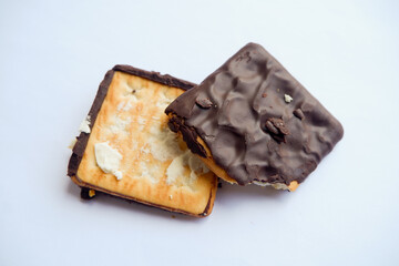 chocolate rectangular biscuits. chocolate crackers. close-up photo. flat lay