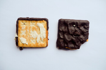 chocolate rectangular biscuits. chocolate crackers. close-up photo. flat lay