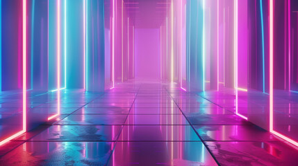 Neon abstract pink and blue Lights Graphic Glowing Vibrant Virtual Sci Fi Futuristic Tunnel Studio Stage y2k retro 80s 90s