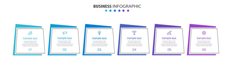 Business infographic vector design template with 6 options, steps or processes. Can be used for workflow layout, diagram, annual report, web design	