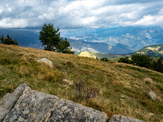 view on the mountains in the Southern French Alp on a sunny late summer day