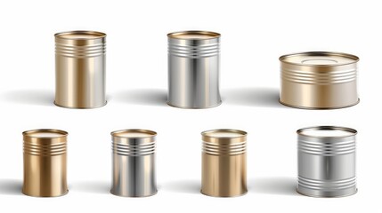 Vector mockup of tin cans of different sizes isolated on a white background