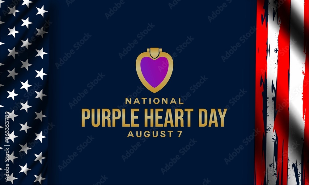 Wall mural national Purple Heart Day background template. Holiday concept. background, banner, placard, card, and poster design template . vector illustration.