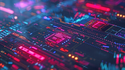 Fototapeta premium Cryptocurrency. Neon Circuitry Landscape