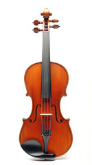 Obraz premium A beautifully crafted classical violin, showcasing its rich wooden texture and graceful curves, isolated on a white background