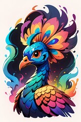 Vibrant and colorful illustration of a peacock with dynamic shapes and gradients, perfect for illustrating creativity, nature, and artistic expression.
