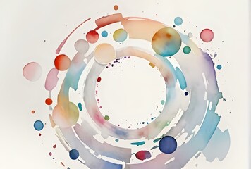 Obraz premium Abstract watercolor illustration featuring colorful concentric circles and dynamic splashes, isolated on a white background. Ideal for modern art projects, backgrounds, and design elements.