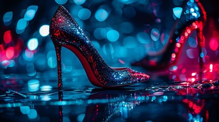 close-up of a pair of designer heels high end, luxurious materials