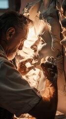 Obraz premium The Art of Creation: Sculptor Crafting a Clay Masterpiece