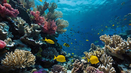 Fototapeta premium Ocean colorful coral reefs fish underwater background environment ecology