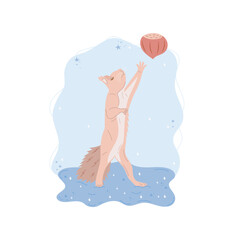 Animal on clouds concept. Cute squirrel on a cloud. Vector illustration in flat cartoon style.