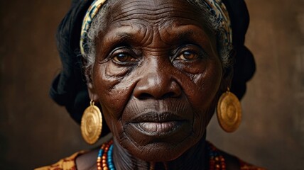 Portrait of the old african woman in the national dress.