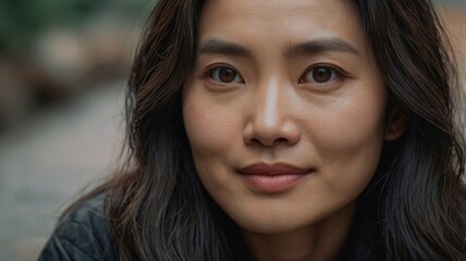 Fototapeta premium Portrait of a beautiful happy Asian woman over 40 years old.