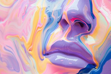 Fototapeta premium A vibrant, glossy abstract portrait featuring bold, surreal textures and vivid colors, capturing an avant-garde artistic style.