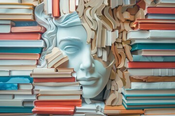 An imaginative arrangement of colorful books with creative abstract patterns, showcasing a modern design with vibrant hues and artistic elements.