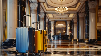 Luxury Suitcases in a Grand Hotel Lobby, Generative AI