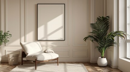 Frame mockup in contemporary minimalist beige room interior