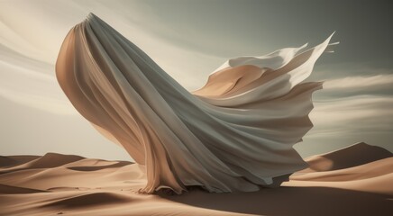 A woman in a white dress is standing on top of the sand, AI