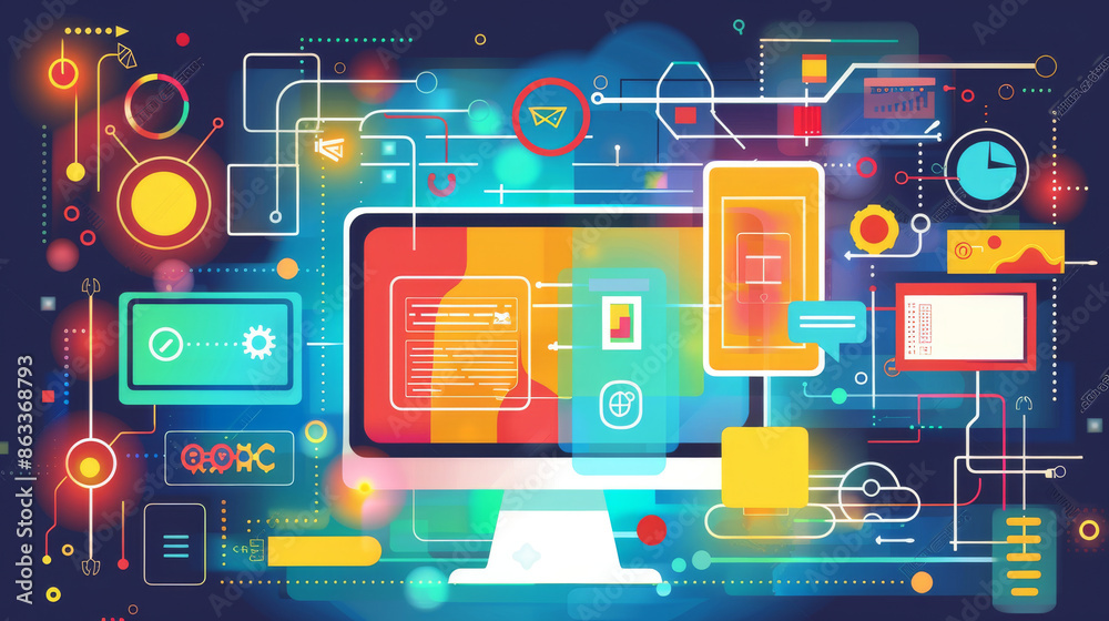 Wall mural vector illustration of web design and development.