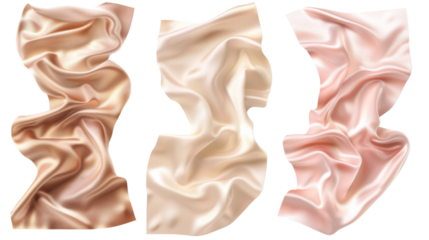 Set of pastel light pink beige cream silk satin cloth on whitge background